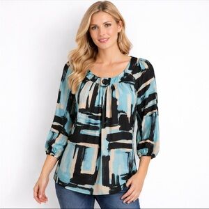 Covington Woman Abstract Print Blouse 3/4 Sleeve Scoop Neck Womens 18 20W